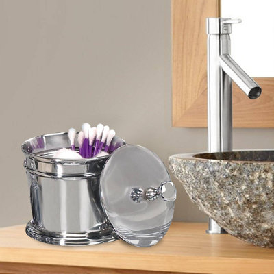 Oneita Stainless Steel Vanity Jar  | Stylish Storage for Cotton Swabs,Sponges & Bath Salts  | Decorative Canister for Bathroom,Bedroom | Chrome