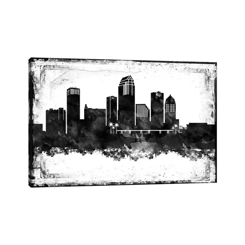 Tampa Black And White Film by WallDecorAddict - Wrapped Canvas Print, 20.32 cm H x 30.48 cm W
