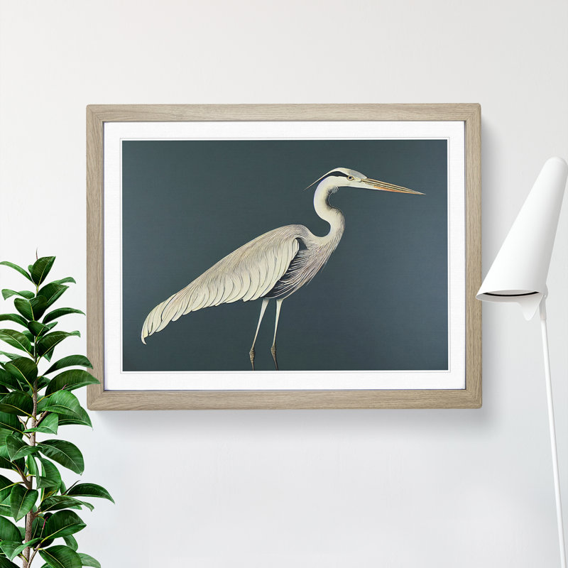 XH1022-2716X Divine Heron Bird 1 Piece Single Picture Frame Painting, 34cm H x 46cm W x 2cm D, Oak