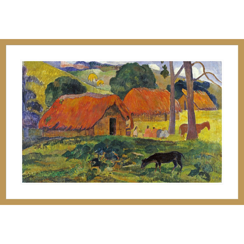 «The Three Huts Tahiti» par Paul Gauguin - Estampe numérique encadrée, H 28,21 po x l 41,5 po