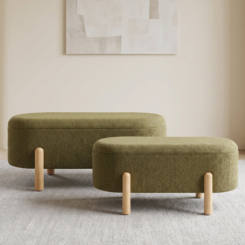 Chenille Upholstered Bench, Olive