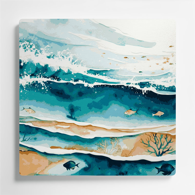 «Hawaiian Lagoon Waters», art mural en métal beige, H 8 po x l 8 po