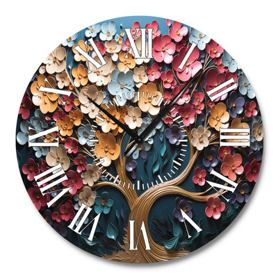 Multicolor Golden Tree On Blue Tones - Tree White Face Wall Clock