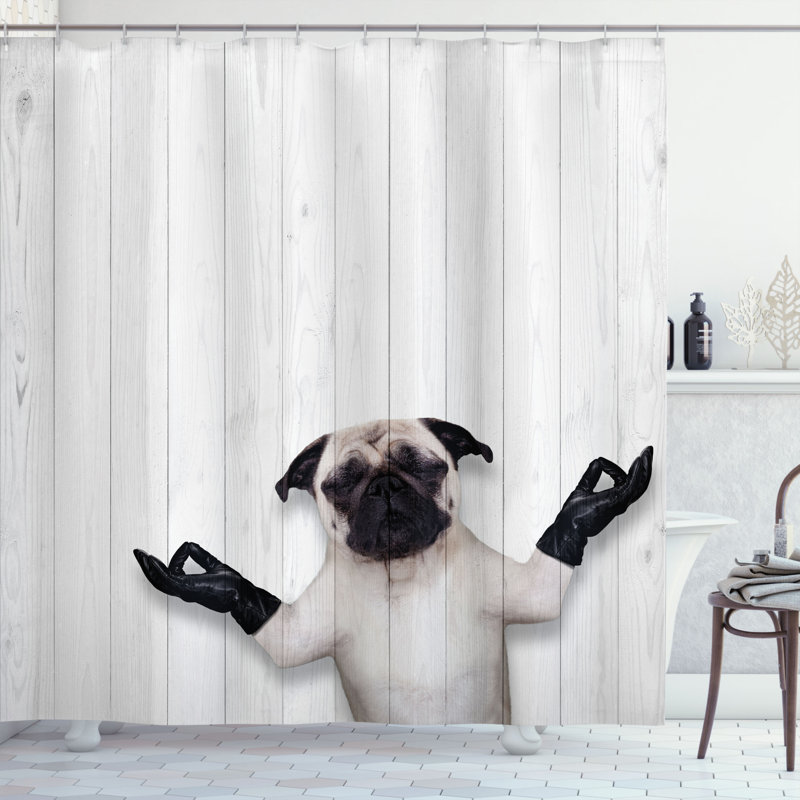 Rideau de douche simple en bois amusant bouledogue Fritz, l 69 po x L 75 po
