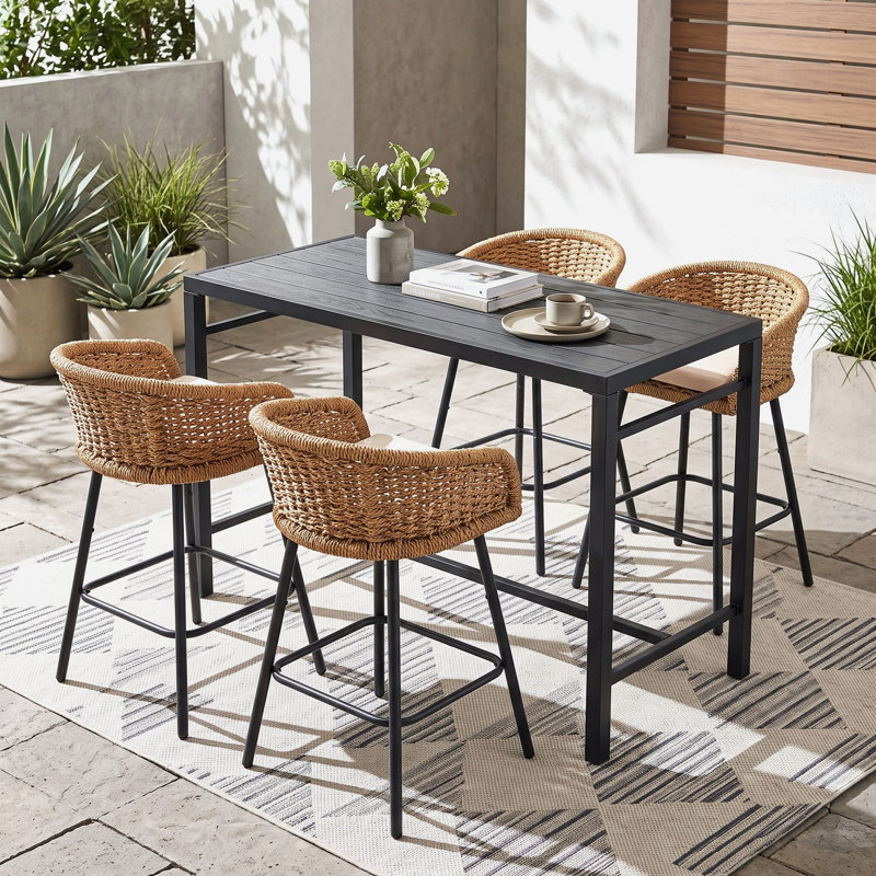 Ensemble repas d'extérieur rectangulaire pour 4 personnes avec coussins Carvin, Kaki, Noir