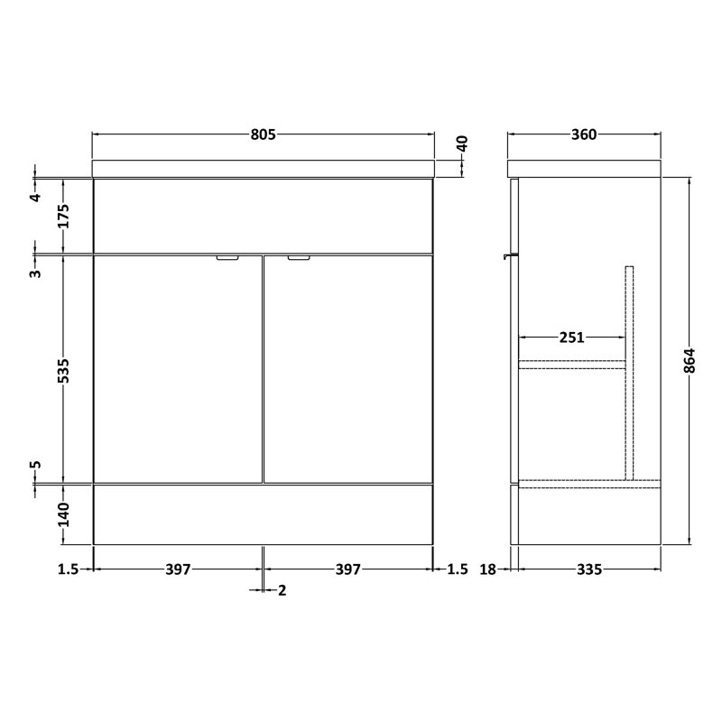 Fusion 805mm Single Bathroom Vanity with Integrated Basin, Gloss Grey