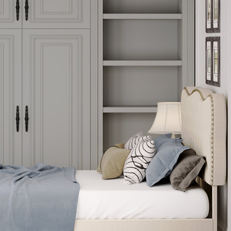 Lit plateforme capitonné Cadarrah, Double, Beige