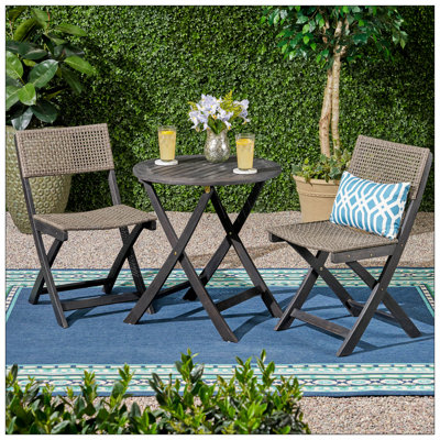 Ensemble de bistro charmant en bois d'acacia avec fonction pliable et design élégant 2 chaises + 1 table