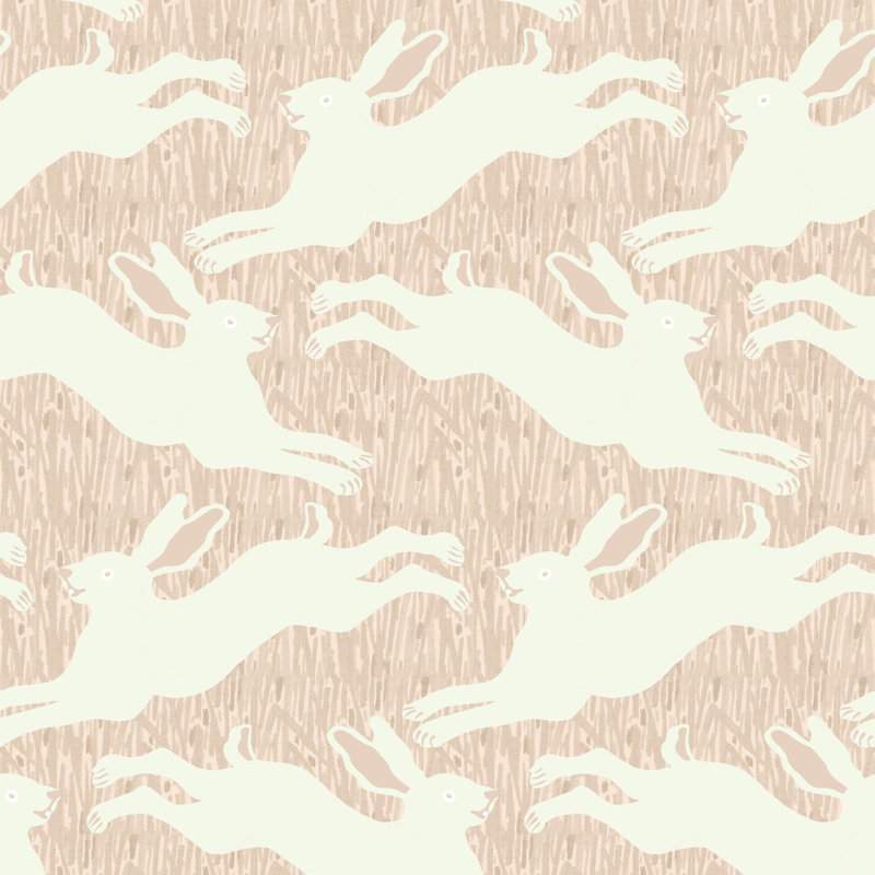Hopping Hares - Blush Grass Wallpaper, Non-Pasted, Yellow; Pink