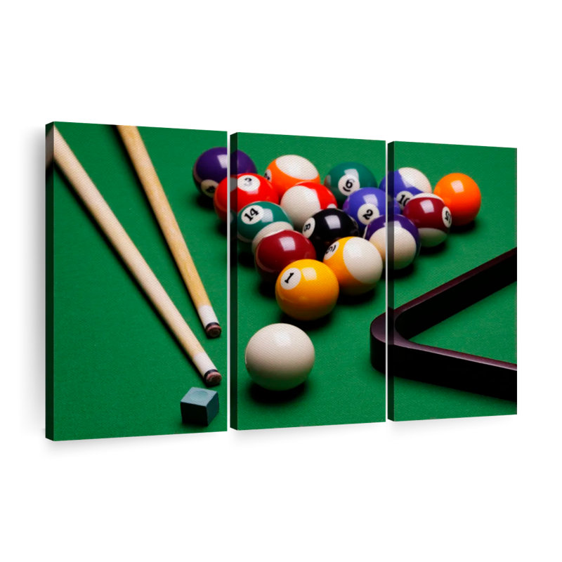 «Game Of Billiards», 3 pièces sur toile, H 32 po x l 50 po x P 1,25 po