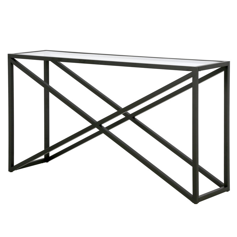 Calix Glass Top Console Table, Blackened Bronze, 76 cm H x 139.7 cm W x 35.56 cm D