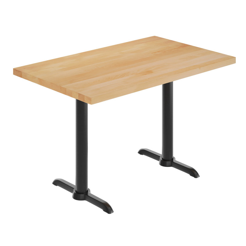 48"L x 30"W Solid Wood Commercial Tabletop w/Two 22" x 22" Dining Height T-Bases, 29.5"H x 48"L x 30"W, Natural Wood, Black