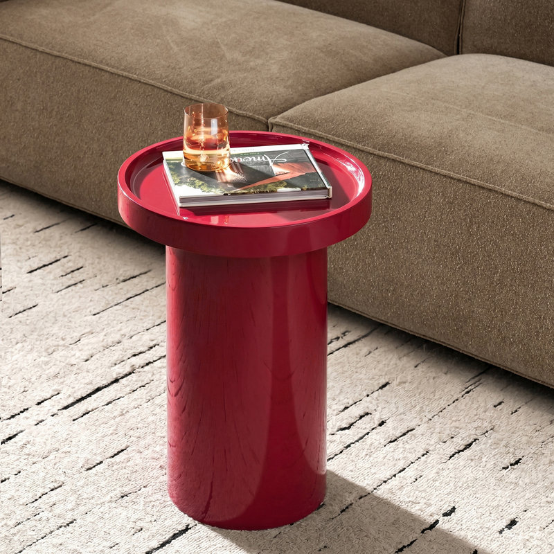 Musae Modern Round Fully Assembled End Table with Enamel Finish, Red