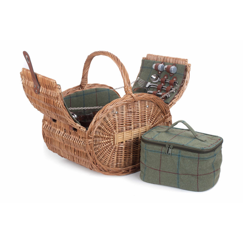 Wicker Oval 4 Person Tweed Effect Fitted Picnic Hamper