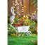 4 pouces de large, blanc antique, jardinière brouette patinée, décor, fausses fleurs, petits outils, plantes grasses fraîches