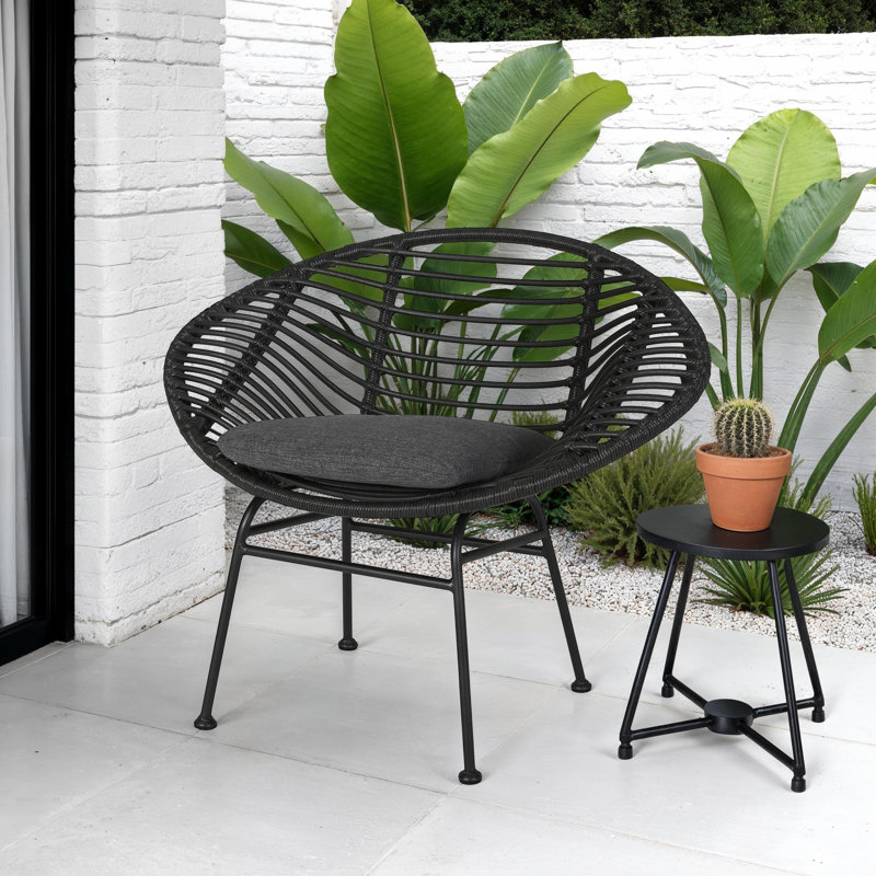 Chaise d'extérieur tissée avec coussins Engle, Gris foncé / Gris