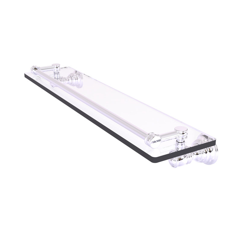 Freyja Glass Bracket Shelf, Polished Chrome, 3.3" H x 22" W x 5.54" D