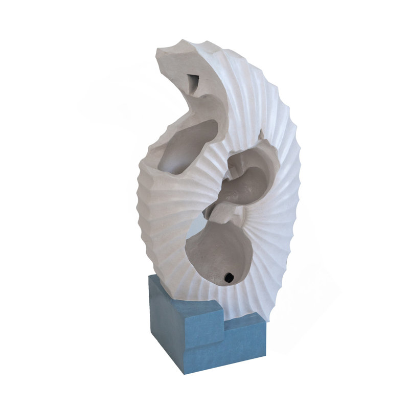 Fontaine abstraite blanche 16,9 x 10,2 x 31,9 po avec base bleue et lumière, pour l'intérieur et l'extérieur