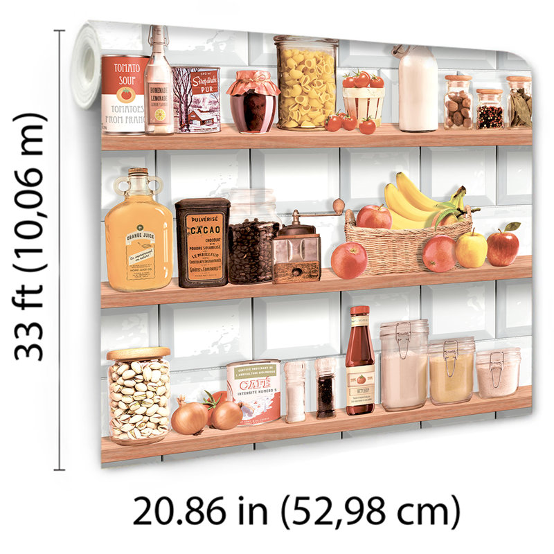 Papier peint de cuisine avec tablettes, Orange