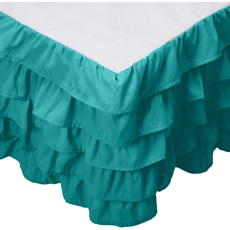 Multi-Ruffle King Bed Skirt, Seafoam Teal