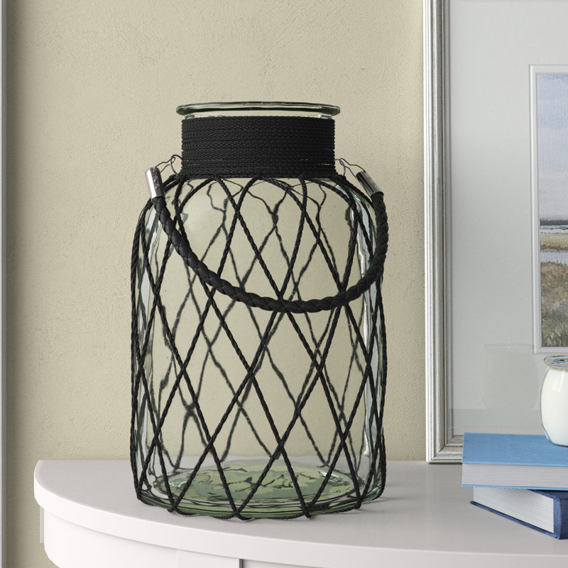 Clear/Black Glass Table Vase, 15" H x 8.7" W x 8.7" D
