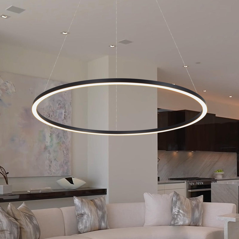 Tania Integrated LED Pendant ETL Certified Height Adjustable Circular Ring Chandelier, 120.5" H x 39" W x 39" D, Black