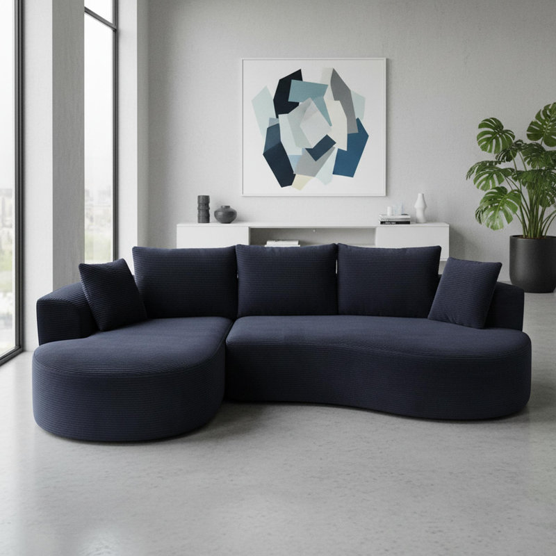 Canapé modulaire en velours côtelé avec coussins, Noir