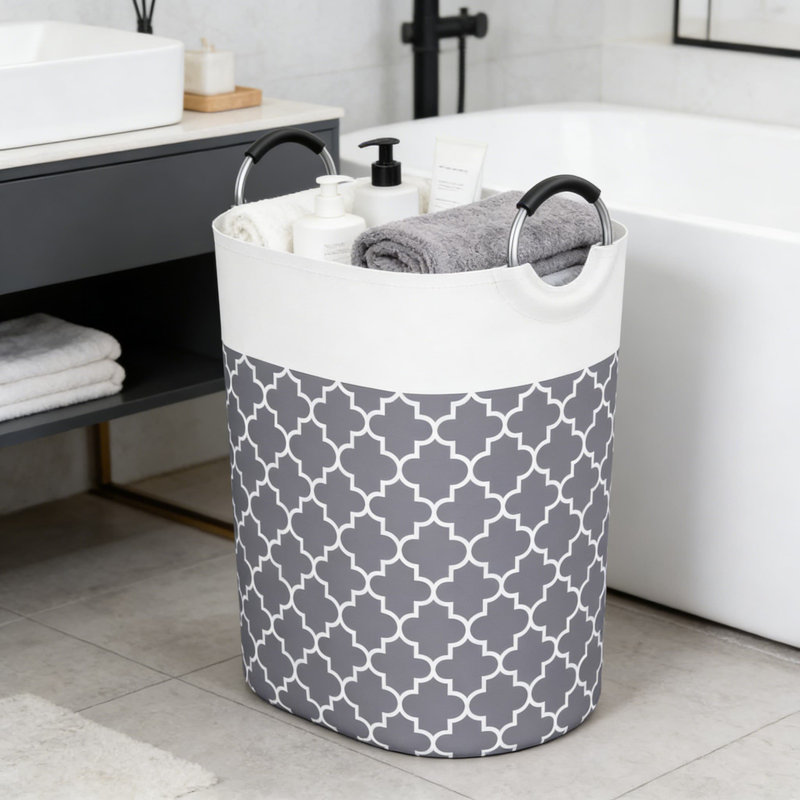 Panier à linge pliable de grande capacité avec poignées en aluminium, bac de rangement cylindrique pour la maison, le bureau, le dortoir - organisateur de tissu multi-usage 115L
