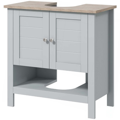 Armoire de rangement à piédestal, sous-lavabo, meuble-lavabo avec tablette réglable et tablette inférieure ouverte, gris