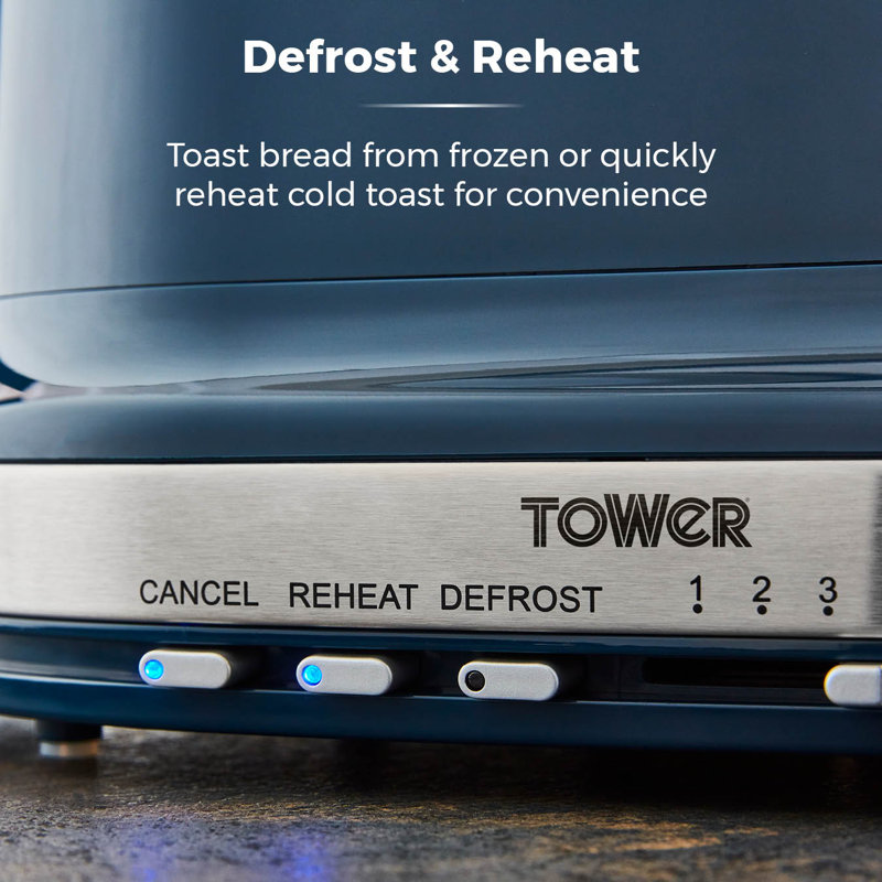 Tower Belle 2-Slice Toaster with 7 Browning Settings, Defrost/Reheat/Cancel, 800 W, Blue