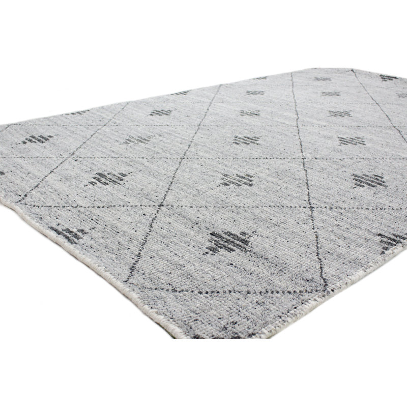 Rainie Geometric Handmade Hand-Loomed Wool Area Rug in Gray/Dark Gray, Rectangle 3'6" x 5'6"