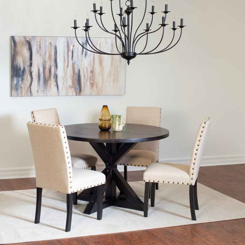 Ensemble de salle à manger 5 pièces, table à manger croisée avec 4 chaises élégantes, Beige/noir