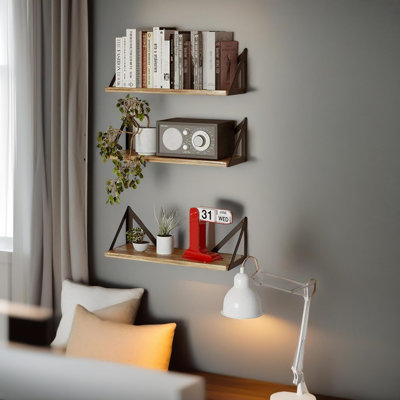 Rustic Wooden 3 Floating Shelf Set Wall Mounted Storage Shelves Display Rack