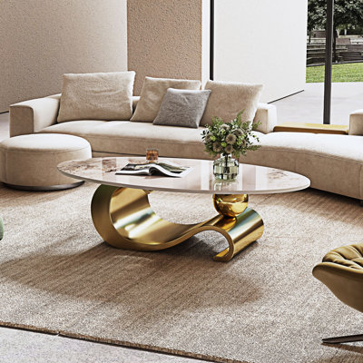 Faux Marble Oval Coffee Table