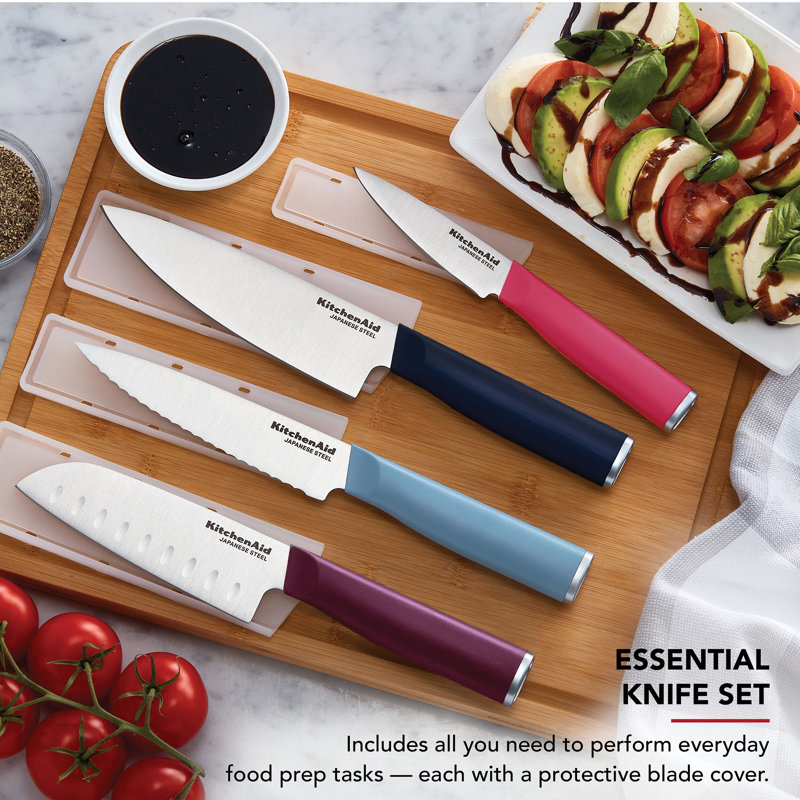 Kitchenaid Classic Chef Knife Set, 4 Piece, Black/Blue/Red/Pink