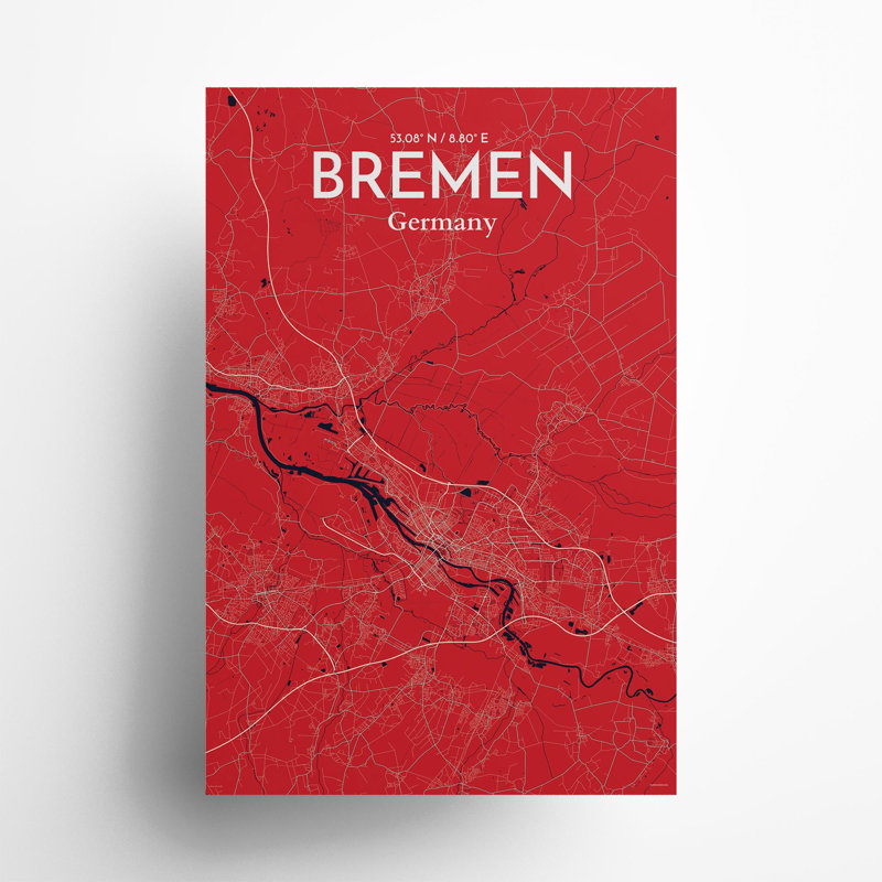 Bremen City Map, impression, H 36 po x l 24 po x P 0,05 po, Nautique