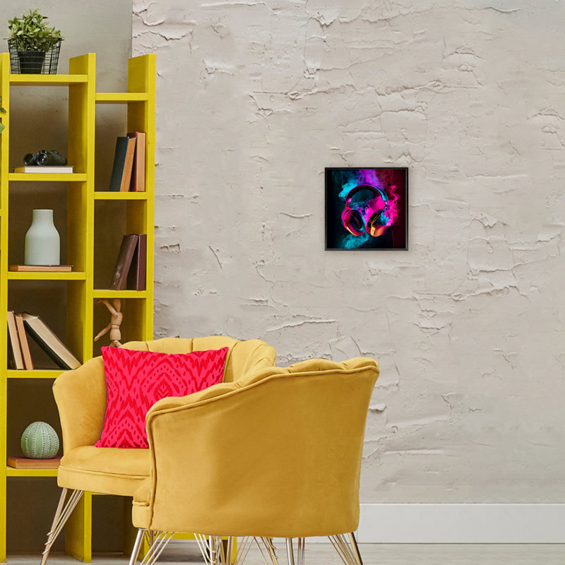 Estampe numérique Power Play rose et bleue, design par Sasha, Giclée encadrée noir minuit, H 12 po x l 12 po