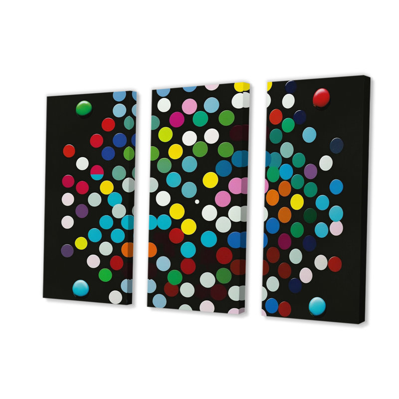 Color Coding Circular Geometry On Black " Color Coding Circular Geometry On Black " 3 - Pieces, 28" H x 36" W x 1" D