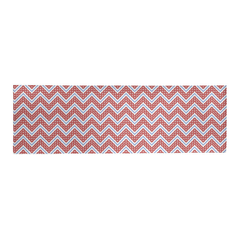 Tapis à chevrons bleu/rouge fait main, Tapis de couloir 2 pi x 8 pi