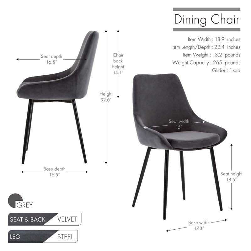 Chaise d'appoint rembourrée en velours Veronica, Gris