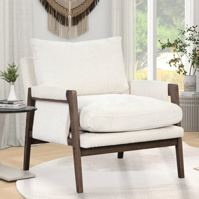 Fauteuil Mid-Century moderne blanc - Revêtement en velours pour le salon, décoration de bureau