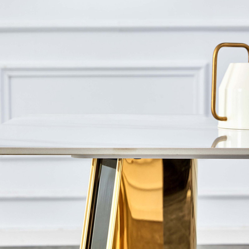 Table de salle à manger Marble, Blanc / gris incorrect, Doré, H 30 po x L 63 po x l 31,5 po