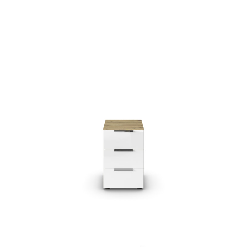 Manufactured Wood Bedside Table, Artisan Oak/White Glass/Chrome