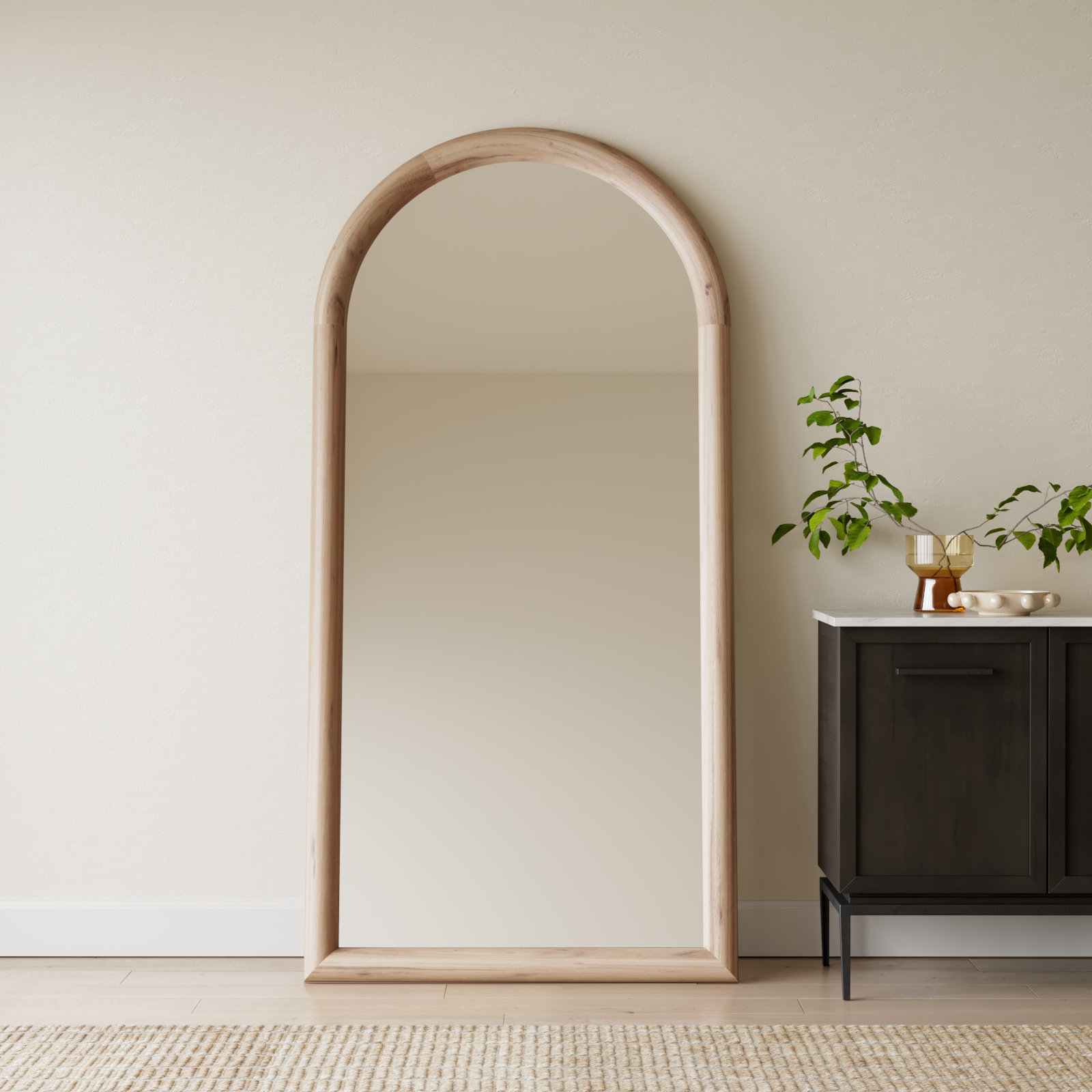 Aubria 38" Acacia Full-Length Mirror, Whitewash Acacia
