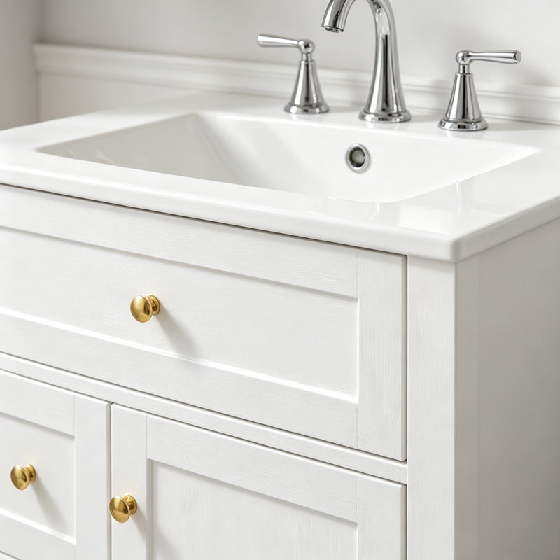 Meuble-lavabo de salle de bain avec porte à fermeture en douceur, plusieurs tiroirs et lavabo en céramique, White