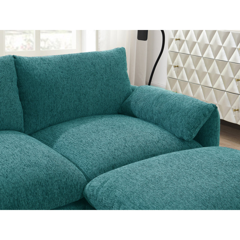 2-Piece 96'' Upholstered Chenille L-Shape Sectional, Tan Chenille