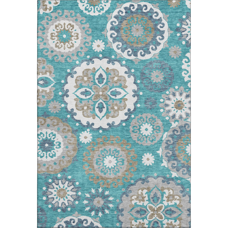 Premium Machine Washable Prisco Teal Rug