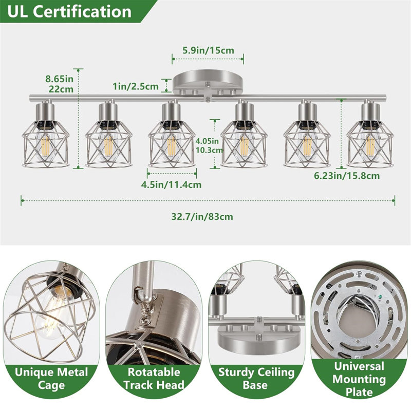 Semi Flush Mount Ceiling Light, Brushed Nickel, 6 Lights