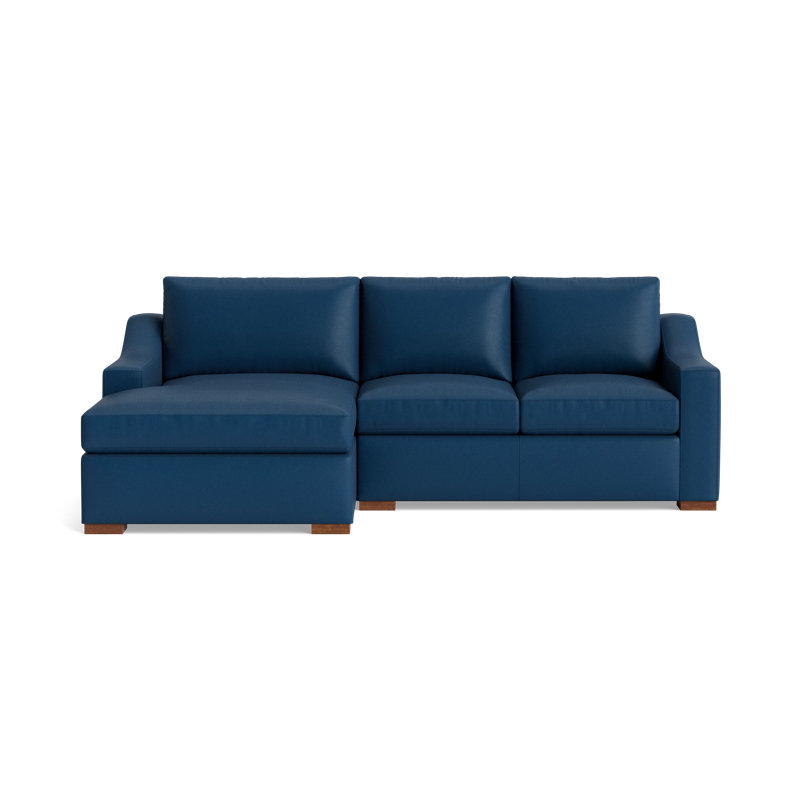 Lucca Leather Chaise Sectional, Bison Deep Blue Top Grain Leather, Left Hand Facing