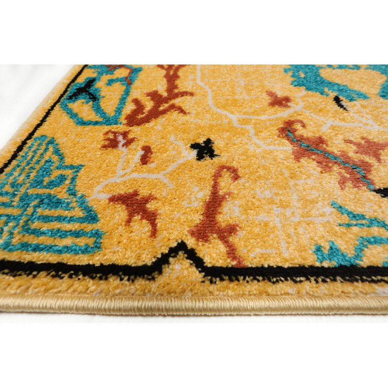 Tapis beige / bleu sarcelle bouclé / crocheté Inshore, Doré / Sarcelle, Rectangle de 7 pi 6 po x 9 pi 6 po